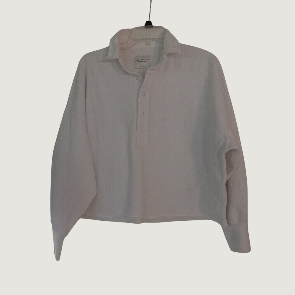 Abercrombie & Fitch Soft A&F Collection White Polo Cropped Sweatshirt Large
